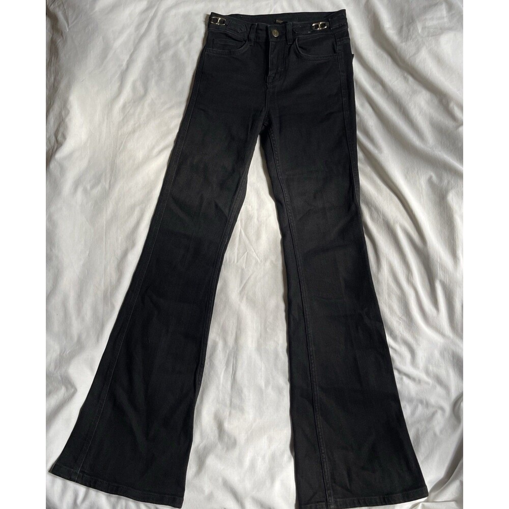 Maje Black High-Waist Flare Jeans Gold Horsebit Hardware Size 34|US XS $325